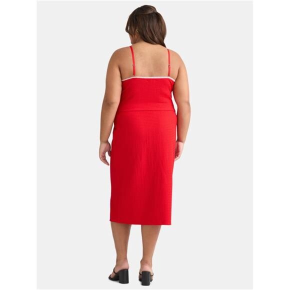 Women’s Plus Textured Rosette Top and Ruched Midi Skirt Set, 3x-4x - Picture 2 of 4